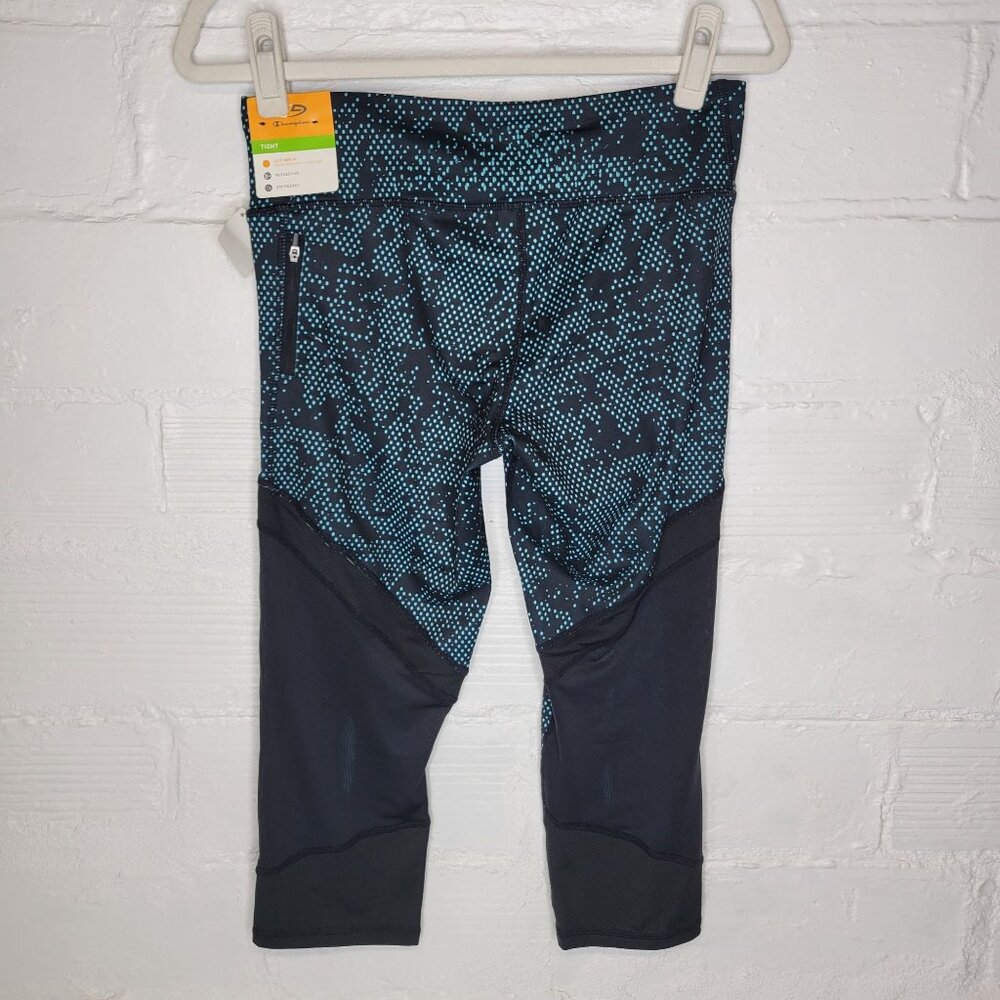 Champion Duo Dry Women's Medium Crop Leggings Reflective Blue Black - Picture 2 of 6